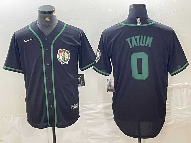 Men%27s Boston Celtics #0 Jayson Tatum Black With Patch Cool Base Stitched Baseball Jersey->nba shorts->NBA Jersey